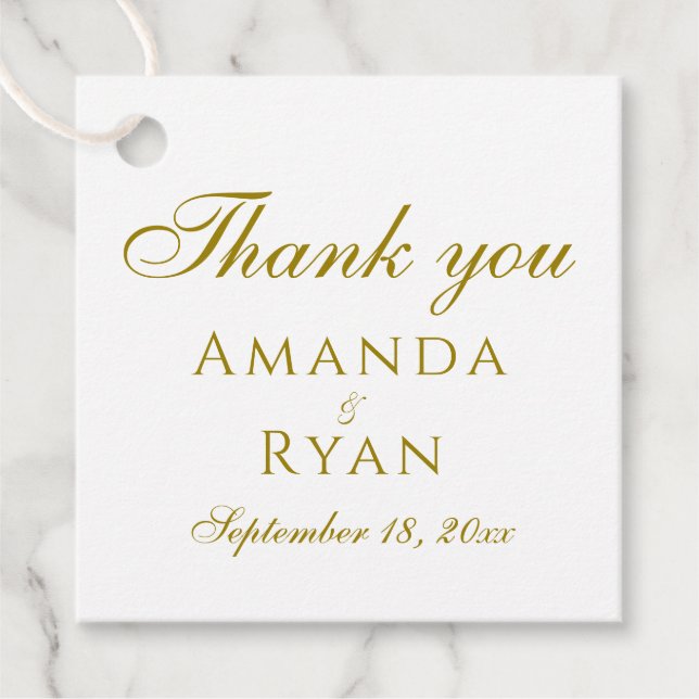 Modern Elegant Golden Script Bröllop Gåvor Etiketter (Framsida)