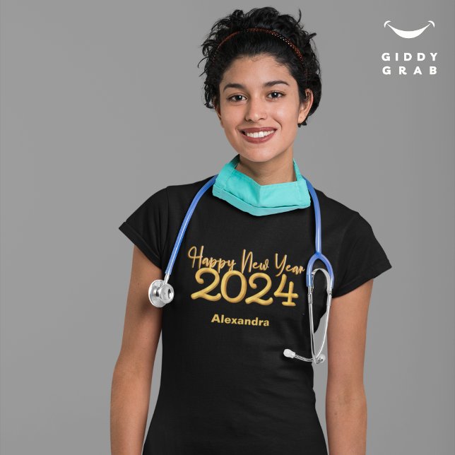 Modern Elegant Gott nytt år 2024, svart T Shirt (Skapare uppladdad)