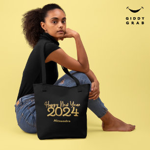 Modern Elegant Gott nytt år 2024, svart Tygkasse