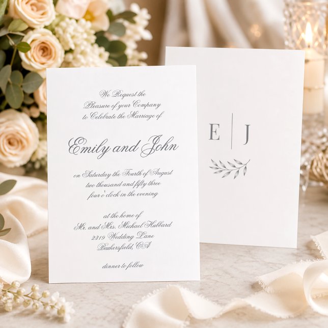 Modern Elegant Grå Kalligrafi Minimalistisk Bröllo Inbjudningar (Skapare uppladdad)