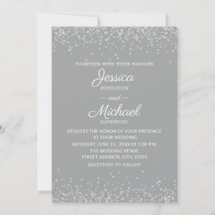 Modern Elegant Grå och Silver Glitter Bröllop Inbjudningar