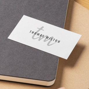 Modern Elegant Grå Vit Monogram Konsult Visitkort