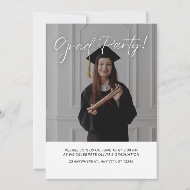 Modern Elegant Graduation Party Photo Invitation Inbjudningar (Framsida)