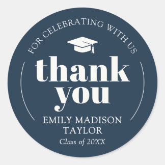 Modern Elegant Graduation Thank You Navy Blue Runt Klistermärke