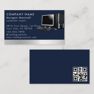 Modern Elegant Grått Blue Circuit Computer qr-kod Visitkort