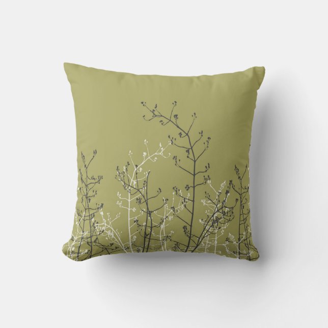 Modern Elegant Grått Flowers på Neutralt Oliv grön Kudde (Framsida)