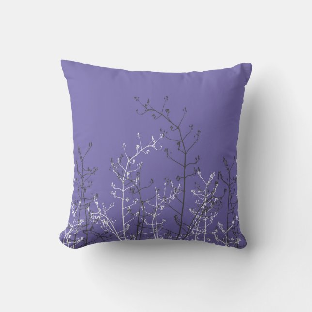 Modern Elegant Grått Flowers på Periwinkle Blue Kudde (Framsida)