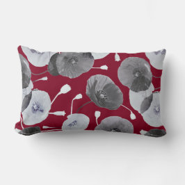 Modern Elegant Grått Poppy Flowers Burgundy Lumbarkudde