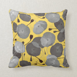 Modern Elegant Grått Poppy Flowers Mustard Gult Kudde