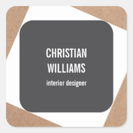 Modern Elegant Grått White Kraft Pappra Namn Fyrkantigt Klistermärke