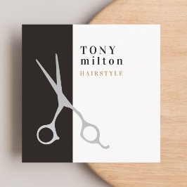 Modern Elegant Grått White Rand Hair Stylist Fyrkantigt Visitkort