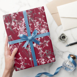 Modern Elegant Grått Wildblommor på Burgundy Red Presentpapper