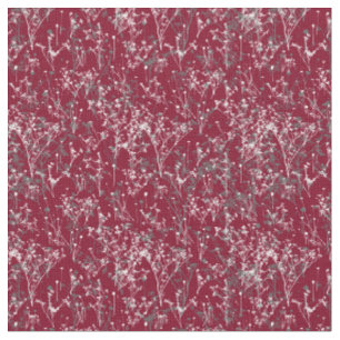 Modern Elegant Grått Wildblommor på Burgundy Red Tyg