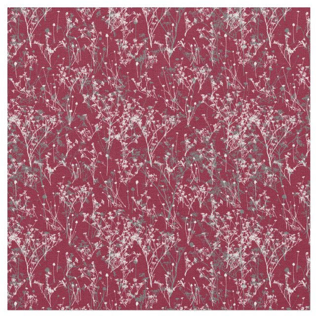 Modern Elegant Grått Wildblommor på Burgundy Red Tyg (Närbild)