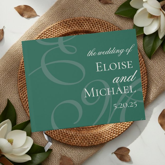 Modern Elegant Green Monogram Calligraphy Wedding  Gästböcker (Modern Elegant Green Monogram Calligraphy Wedding Guest Book)