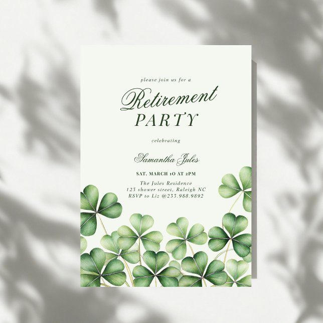 Modern Elegant Green Shamrock Retirement Party Inbjudningar (Skapare uppladdad)