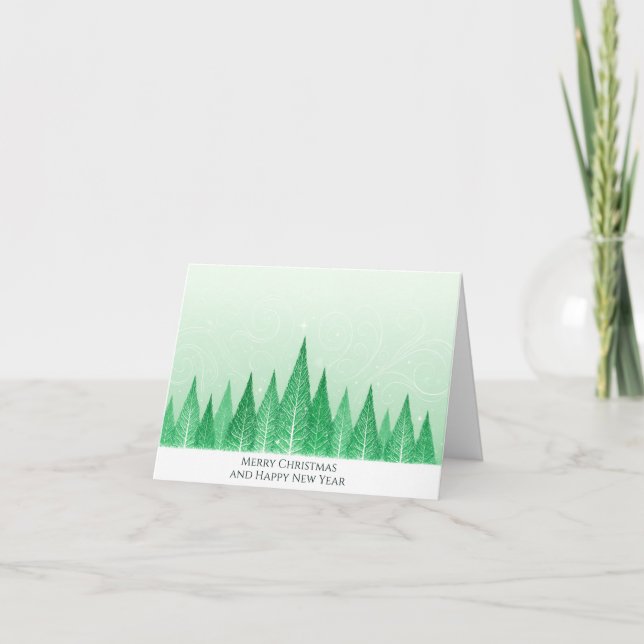 Modern Elegant Green Winter Trees Christmas Card Kort (Framsida)