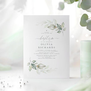 Modern Elegant Greenery Baptism Inbjudningar