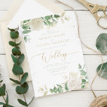 Modern Elegant Greenery Bröllop Inbjudningar<br><div class="desc">En bröllopsinbjudan till elegantens blommigt med vita vattenfärgspennor och ro med grön och modern,  delikat,  handskriven kalligrafi.</div>