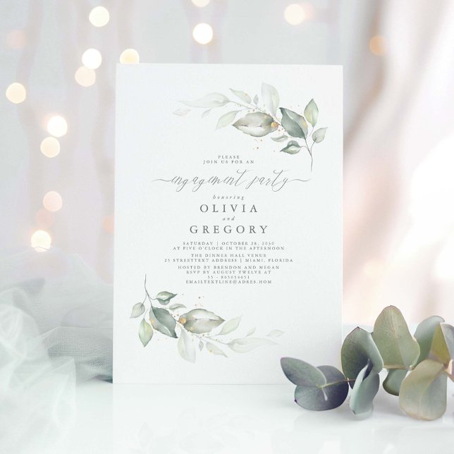 Modern Elegant Greenery Förlovningsfest Inbjudningar (Soft Greenery Engagement Party Invitation)