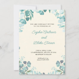 Modern Elegant Greenery Framed Gult Bröllop Inbjudningar