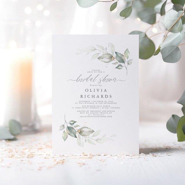 Modern Elegant Greenery Möhippa Inbjudningar (Minimalist Greenery Bridal Shower Invitations)