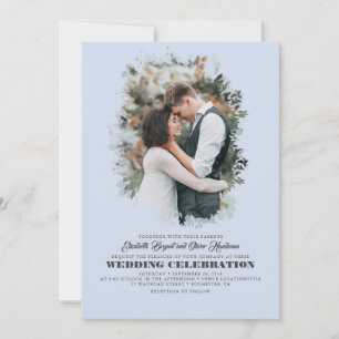 Modern Elegant Greenery Photo Overlay Bröllop Inbjudningar