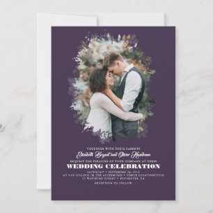 Modern Elegant Greenery Photo Overlay Bröllop Inbjudningar