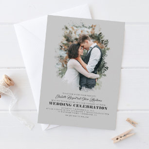 Modern Elegant Greenery Photo Overlay Bröllop Inbjudningar