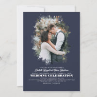 Modern Elegant Greenery Photo Overlay Bröllop