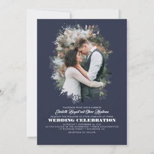 Modern Elegant Greenery Photo Overlay Bröllop Inbjudningar