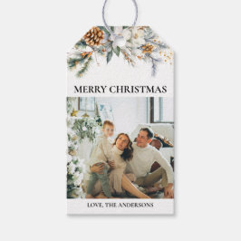 Modern Elegant Greenery & Photo | Svart jul Presentetikett