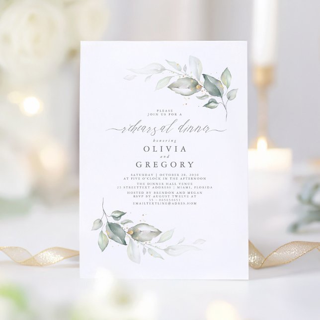 Modern Elegant Greenery Rehearsal Middag Inbjudningar (Elegant Greenery Rehearsal Dinner Invitations)