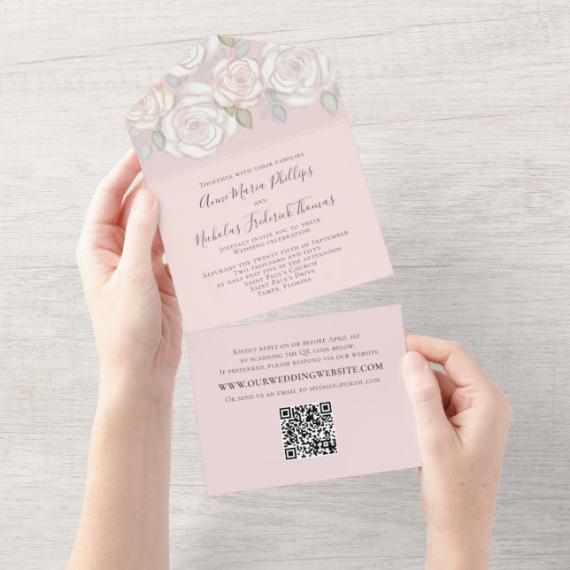 Modern Elegant Greenery Watercolor Blommigt QR-kod (Avrivbar del)