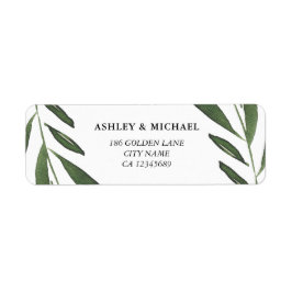 Modern Elegant Grön Akvarell Blad Bröllop Returadress Etikett