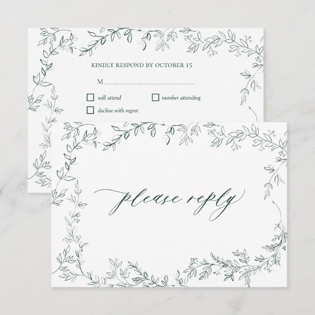 Modern Elegant Grön Blad-Hemsida RSVP OSA Kort (Fram/baksida)