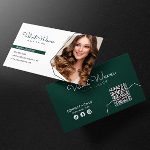Modern Elegant Grön Frisör Makeup QR-kod Visitkort