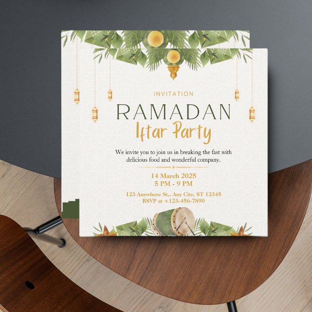 Modern Elegant Grön & Guld Ramadan Iftar Julkort (Modern Elegant Green & Gold Ramadan Iftar Holiday Card)