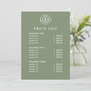 Modern Elegant Grön Logotyp Service Meny Prislista