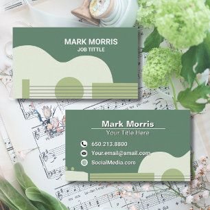 Modern Elegant Grön Musik Gitarr & Ukulele Visitkort