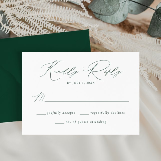 Modern Elegant Grön Script Bröllop OSA Kort (Skapare uppladdad)
