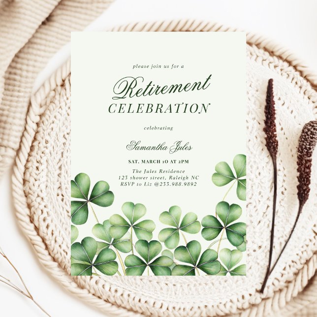 Modern Elegant Grön Shamrock Pensionärsfest Inbjudningar (Skapare uppladdad)
