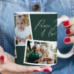 Modern elegant grönt för flera fotogrupper kaffemugg<br><div class="desc">Fred,  glädje och kärlek julfotopresentation. Modern snyggt med flera fotofamiljers hemdekorpresenter i eleganten. Modern grönt färg kan ändras.</div>