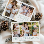 Modern Elegant Grönt God jul Photo Collage Julkort<br><div class="desc">Fira säsongen med Modern Elegant Grönt God jul Photo Collage Helgdag Card. Den här snyggten har en 5-fotokollage på framsidan, med 4 fyrkantiga foton runt ett större bild i mitten. "God jul" visas på ett vackert sätt i trendigets grönt med en vit bakgrund. Anpassa till din familj namn och år...</div>