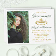 Modern Elegant Grönt Guld Krona Photo Quinceanera