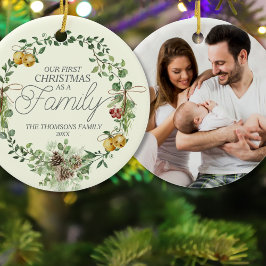 Modern Elegant Grönt - Jul i botanisk Blommigt Julgransprydnad Keramik