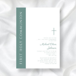 Modern Elegant Grönt Kor Boy First Communion Inbjudningar