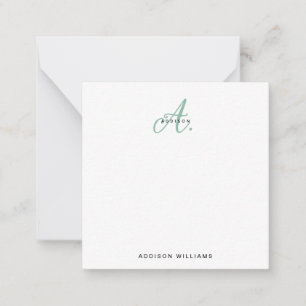 Modern Elegant Grönt Script Monogram Anteckningskort