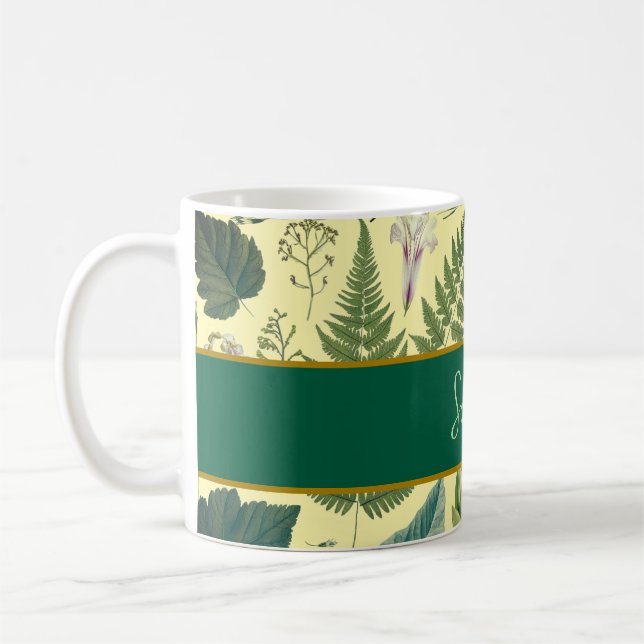 Modern elegant grönt vår löv och blommor kaffemugg (Vänster)