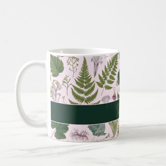 Modern elegant grönt vår löv och blommor kaffemugg (Vänster)